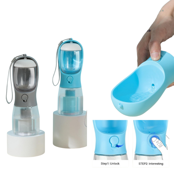 3-in-1 Portable Dog Water Bottle with Food & Waste Bag Holder
