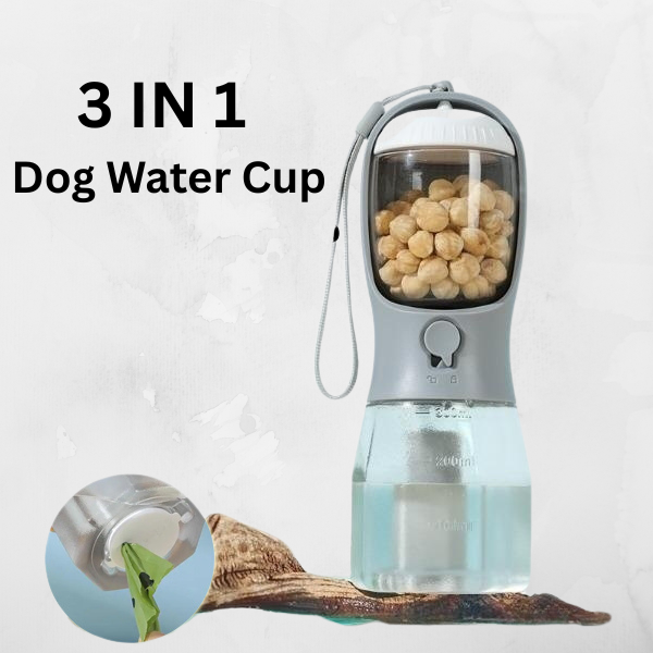3-in-1 Portable Dog Water Bottle with Food & Waste Bag Holder